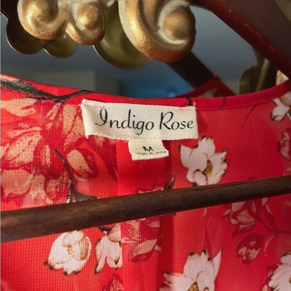 Indigo Rose Red Floral Faux Wrap Tie Waist Maxi Dress - Picture 3 of 5